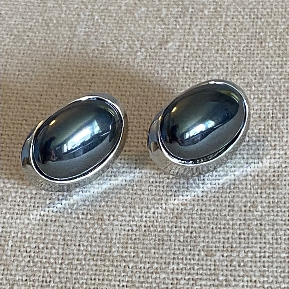 Oval Hematite Vintage Earrings